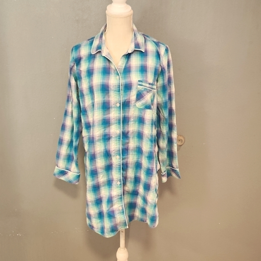 Victoria's secret flannel plaid button down pajama shirt size large